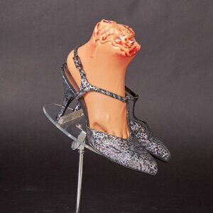 1960s Metallic Black and Purple Tint T Strap Heels Shoes